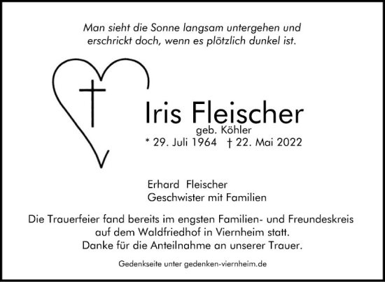 Traueranzeige von Iris Fleischer von Mannheimer Morgen