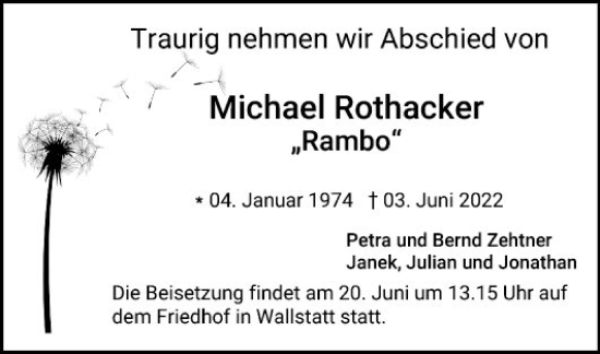 Traueranzeige von Michael Rothacker von Mannheimer Morgen