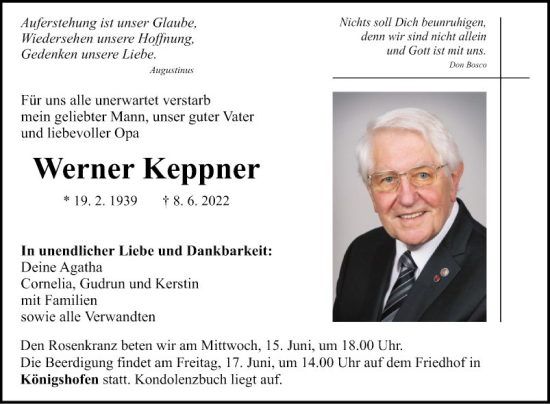 Traueranzeige von Werner Keppner von Fränkische Nachrichten