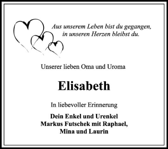 Traueranzeige von Elisabeth  von Fränkische Nachrichten