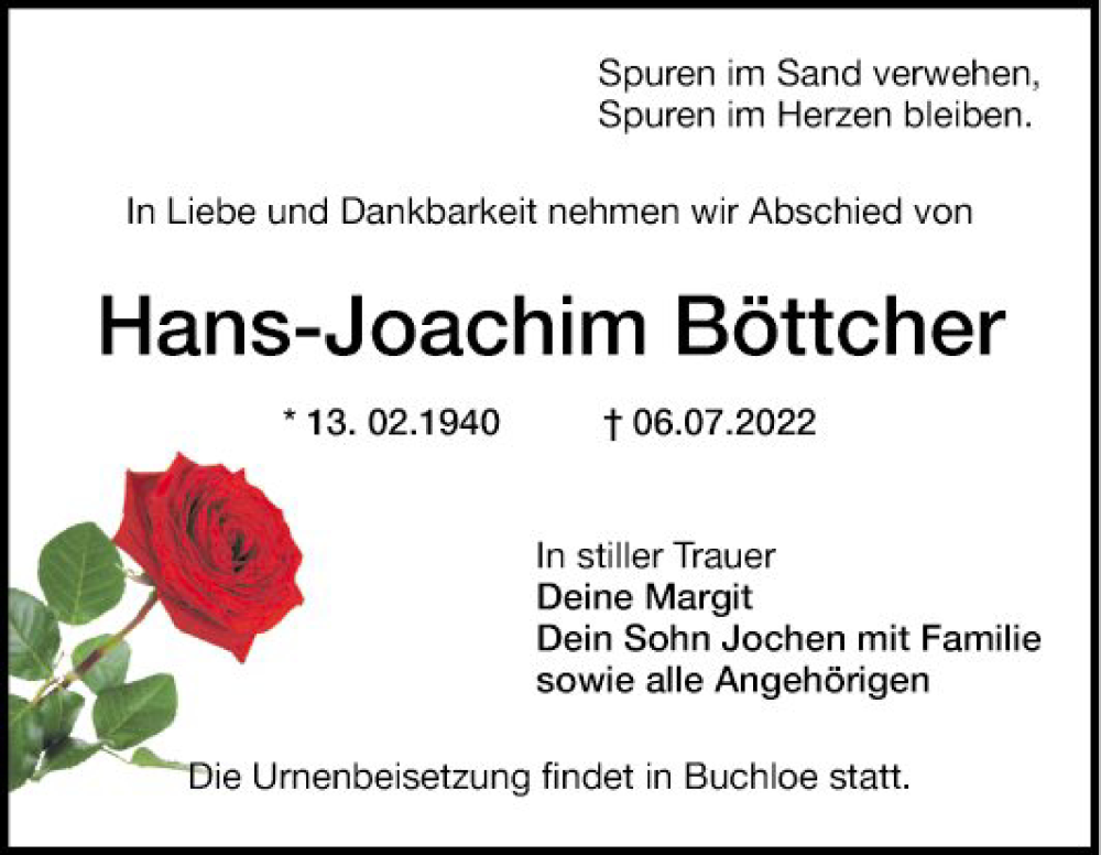  Traueranzeige für Hans-Joachim Böttcher vom 16.07.2022 aus Mannheimer Morgen