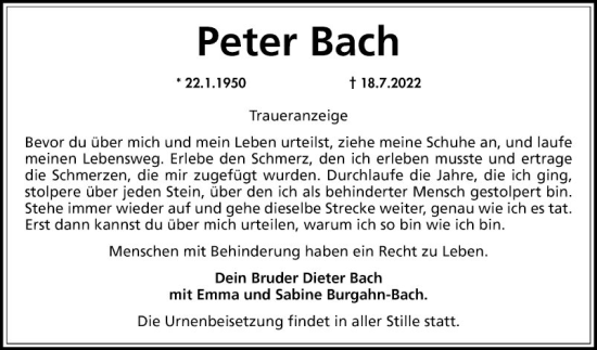 Traueranzeige von Peter Bach von Mannheimer Morgen