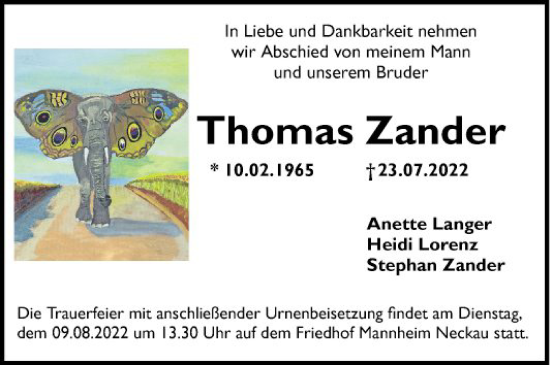 Traueranzeige von Thomas Zander von Mannheimer Morgen