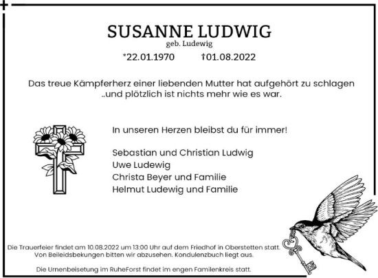 Traueranzeige von Susanne Ludwig von Fränkische Nachrichten