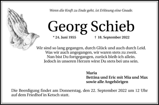 Traueranzeige von Georg Schieb von Schwetzinger Zeitung