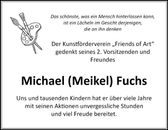 Traueranzeige von Michael  Fuchs von Schwetzinger Zeitung