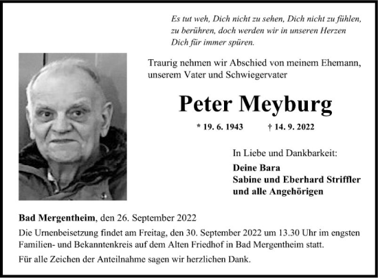 Traueranzeige von Peter Meyburg von Fränkische Nachrichten