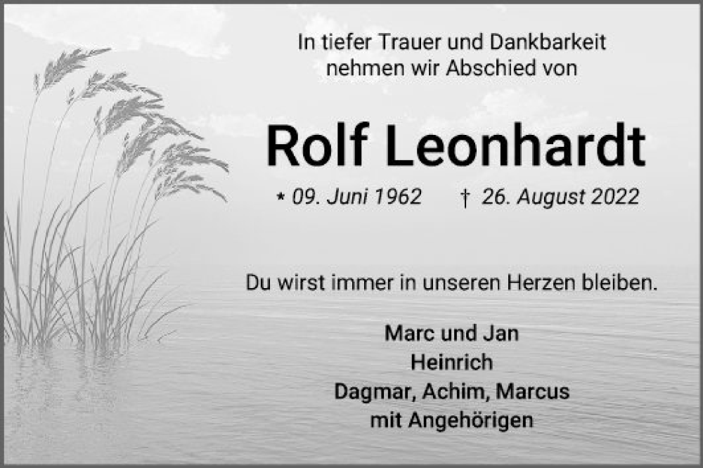  Traueranzeige für Rolf Leonhardt vom 10.09.2022 aus Mannheimer Morgen