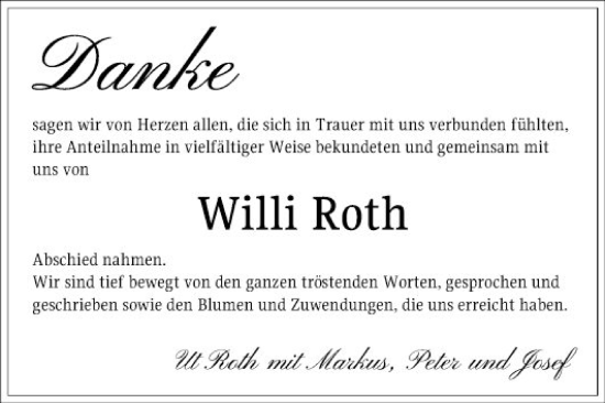 Traueranzeige von Willi Roth von Mannheimer Morgen