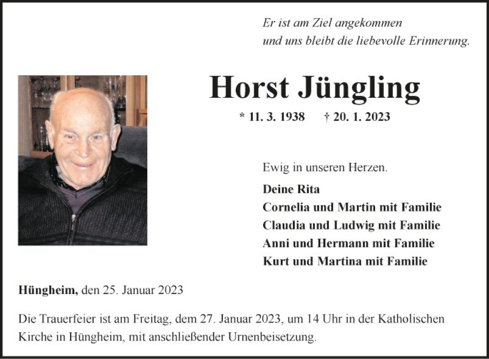  Traueranzeige für Horst Jüngling vom 25.01.2023 aus Fränkische Nachrichten