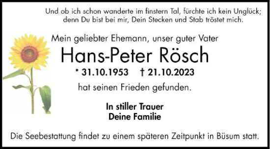 Traueranzeige von Hans-Peter Rösch von Schwetzinger Zeitung