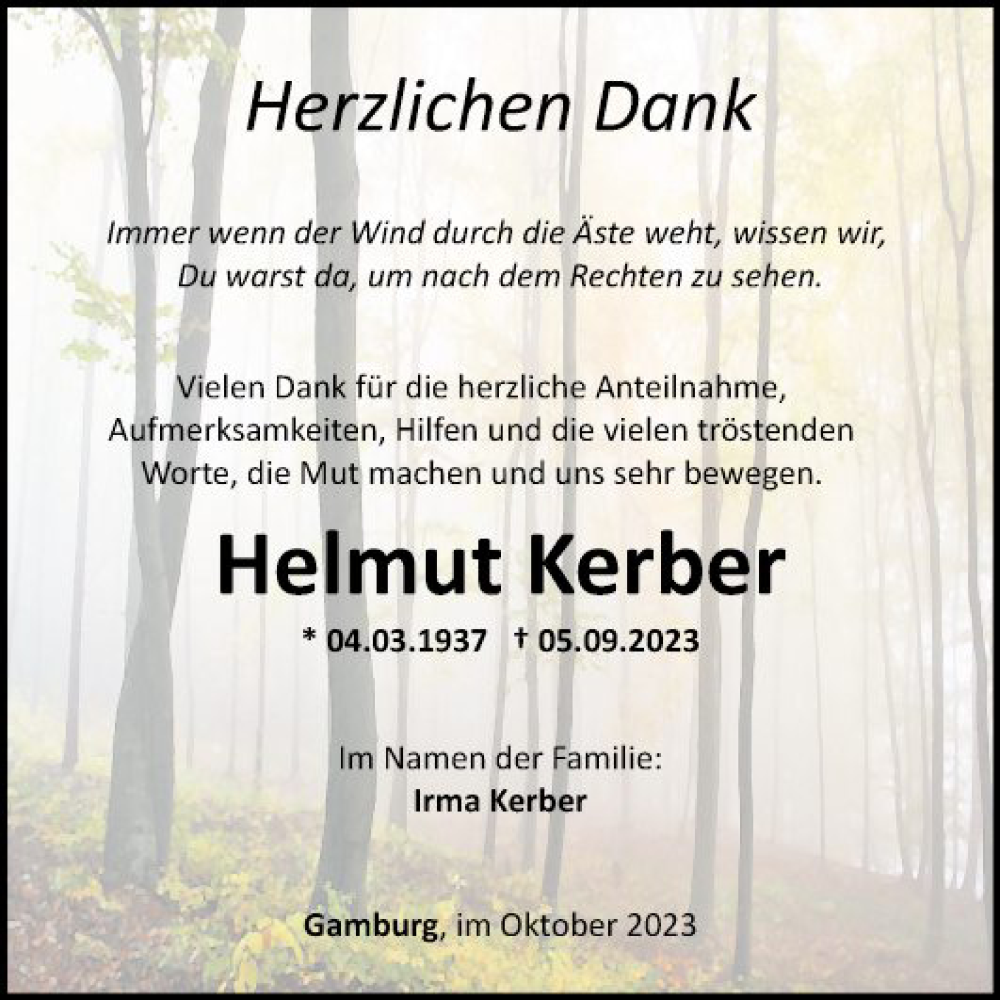  Traueranzeige für Helmut Kerber vom 14.10.2023 aus Fränkische Nachrichten