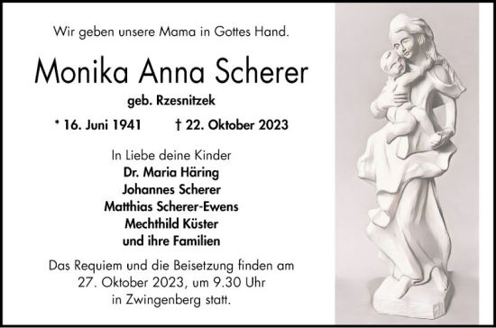 Traueranzeige von Monika Anna Scherer von Bergsträßer Anzeiger