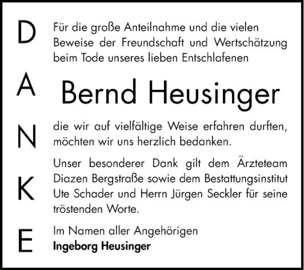  Traueranzeige für Bernd Heusinger vom 25.11.2023 aus Bergsträßer Anzeiger