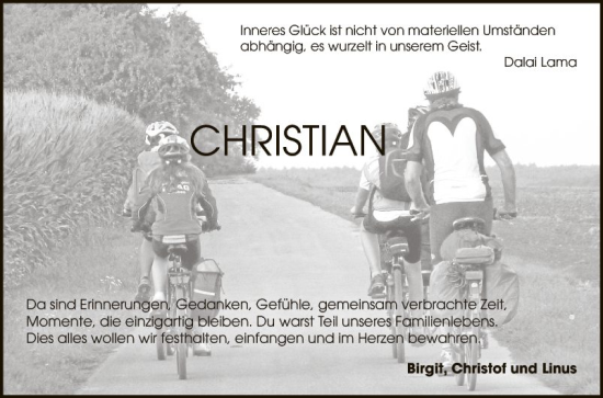 Traueranzeige von Christian Parth von Fränkische Nachrichten