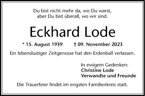 Traueranzeige von Eckhard Lode von Mannheimer Morgen