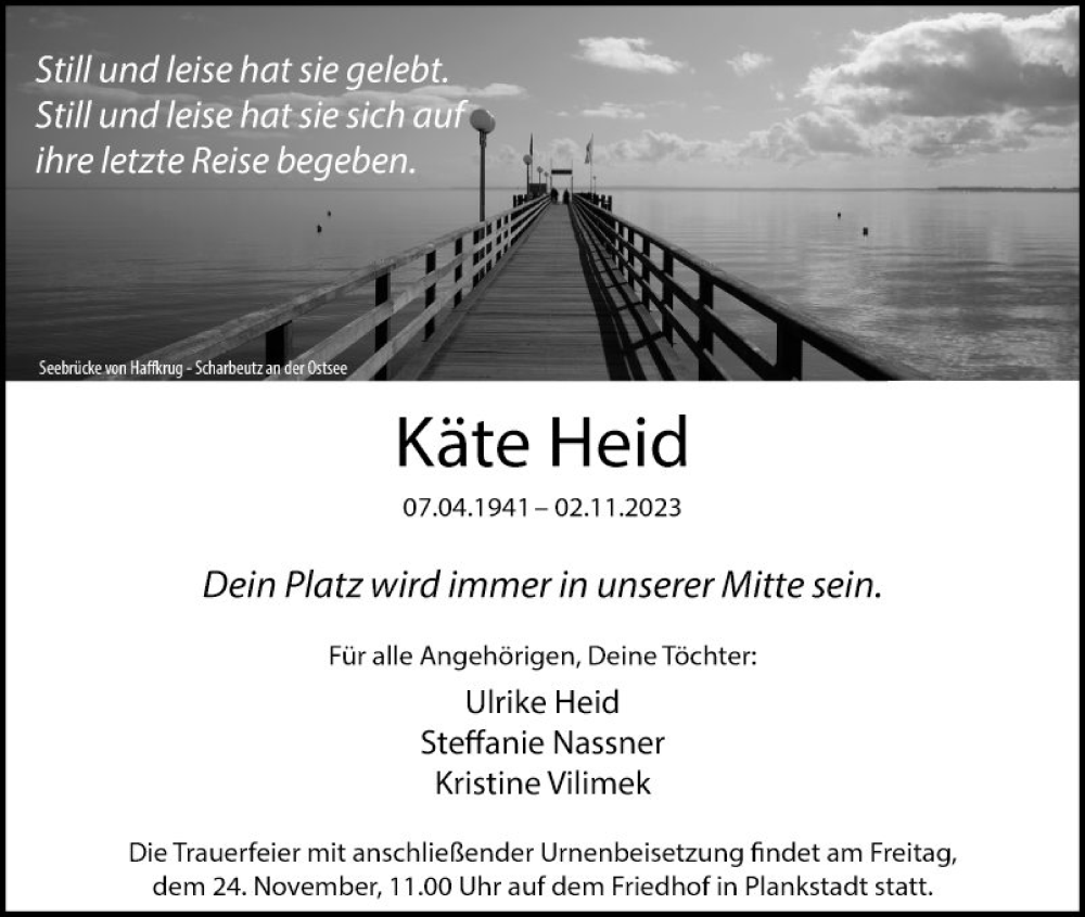  Traueranzeige für Käte Heid vom 11.11.2023 aus Schwetzinger Zeitung