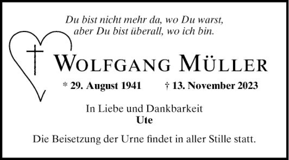 Traueranzeige für Wolfgang Müller vom 25.11.2023 aus Mannheimer Morgen