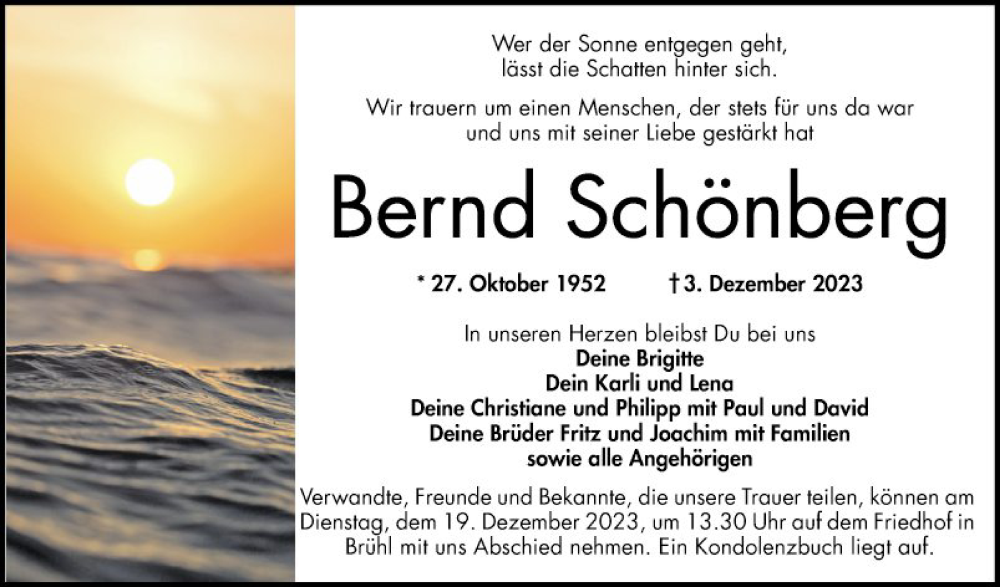  Traueranzeige für Bernd Schönberg vom 16.12.2023 aus Mannheimer Morgen