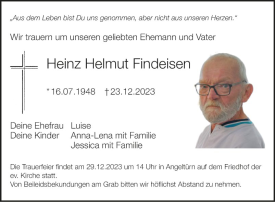 Traueranzeige von Heinz Helmut Findeisen von Fränkische Nachrichten
