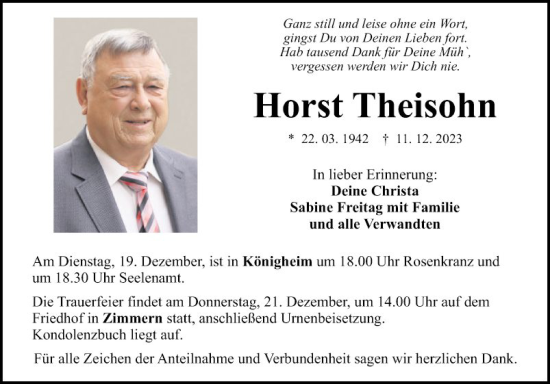 Traueranzeige von Horst Theisohn von Fränkische Nachrichten