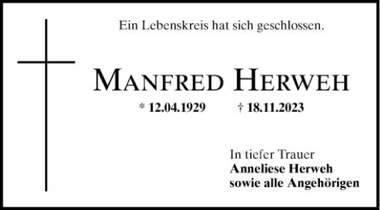 Traueranzeige von Manfred Herweh von Mannheimer Morgen