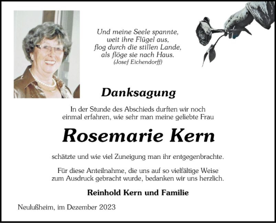 Traueranzeige von Rosemarie Kern von Schwetzinger Zeitung