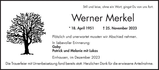 Traueranzeige von Werner Merke von Bergsträßer Anzeiger