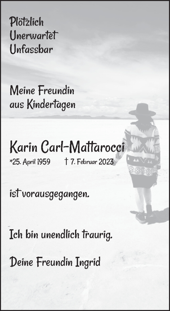 Traueranzeige von Karin Carl-Mattarocci 