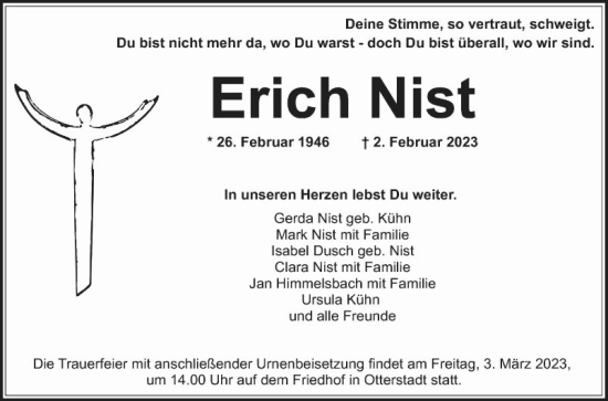Traueranzeige von Erich Nist von Mannheimer Morgen