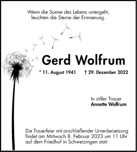 Traueranzeige von Gerd Wolfrum von Mannheimer Morgen