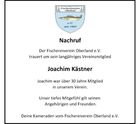 Traueranzeige von Joachim Kästner von Fränkische Nachrichten