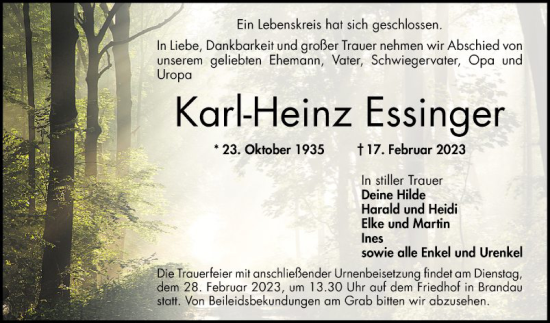 Traueranzeige von Karl-Heinz Essinger von Bergsträßer Anzeiger