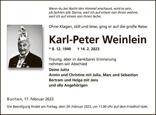 Traueranzeige von Karl-Peter Weinlein von Fränkische Nachrichten