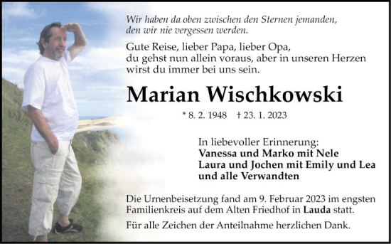Traueranzeige von Marian Wischkowski von Fränkische Nachrichten