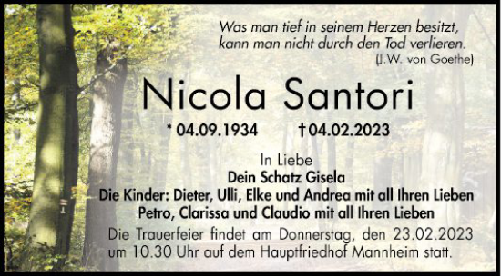 Traueranzeige von Nicola Santori von Mannheimer Morgen