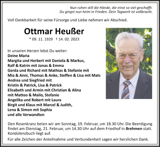Traueranzeige von Ottmar Heußer von Fränkische Nachrichten