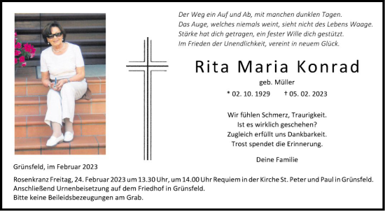Traueranzeige von Rita Maria Konrad von Fränkische Nachrichten