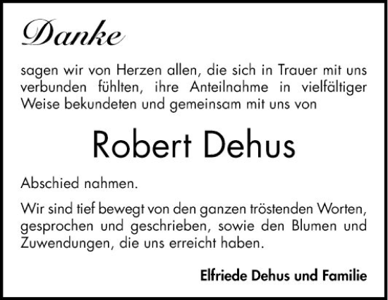 Traueranzeige von Robert Dehus von Bergsträßer Anzeiger