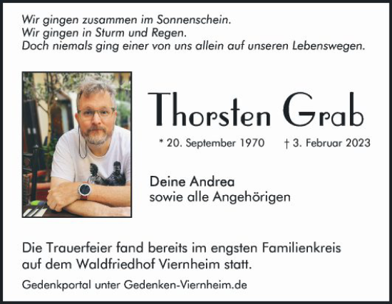 Traueranzeige von Thorsten Grab von Mannheimer Morgen