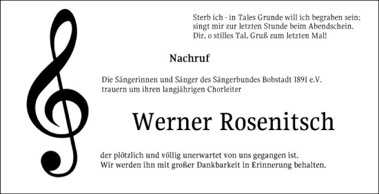 Traueranzeige von Werner Rosenitsch von Fränkische Nachrichten