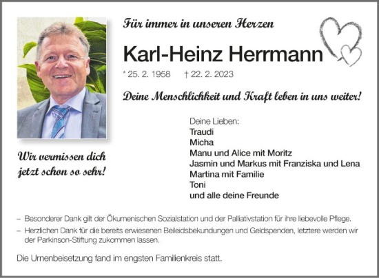 Traueranzeige von Karl-Heinz Herrmann von Fränkische Nachrichten
