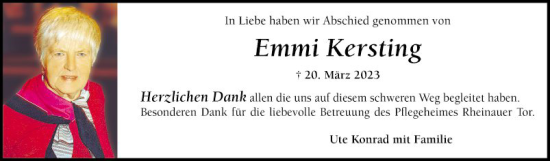 Traueranzeige von Emmi Kersting von Mannheimer Morgen