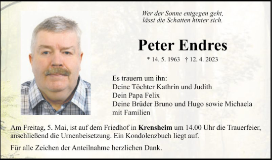 Traueranzeige von Peter Endres von Fränkische Nachrichten