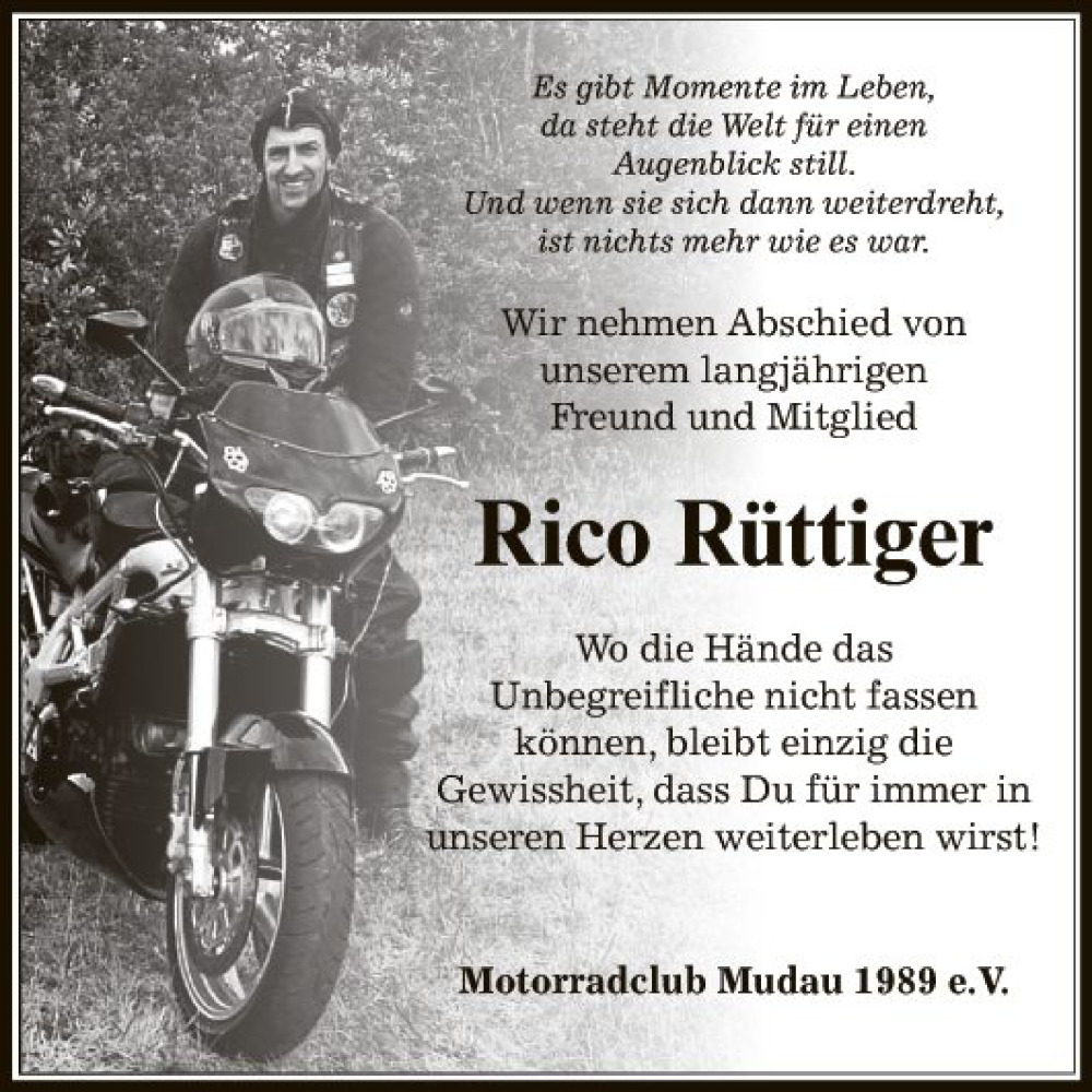  Traueranzeige für Rico Rüttiger vom 24.04.2023 aus Fränkische Nachrichten