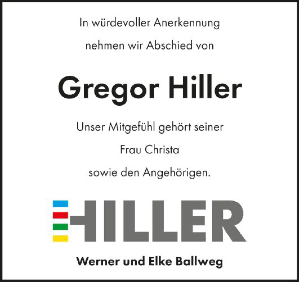  Traueranzeige für Gregor Hiller vom 10.05.2023 aus Fränkische Nachrichten