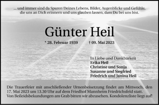 Traueranzeige von Günter Heil von Mannheimer Morgen