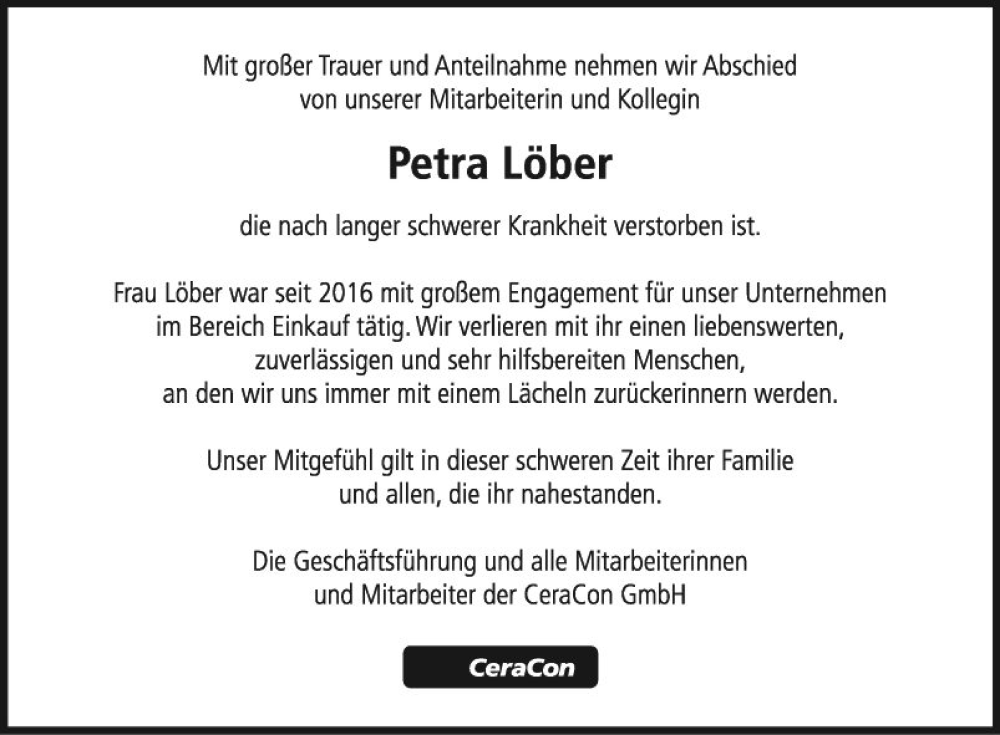 Traueranzeige für Petra Löber vom 09.05.2023 aus Fränkische Nachrichten