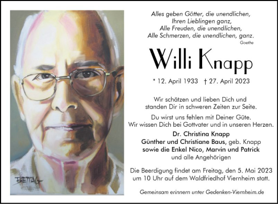 Traueranzeige von Willi Knapp von Mannheimer Morgen