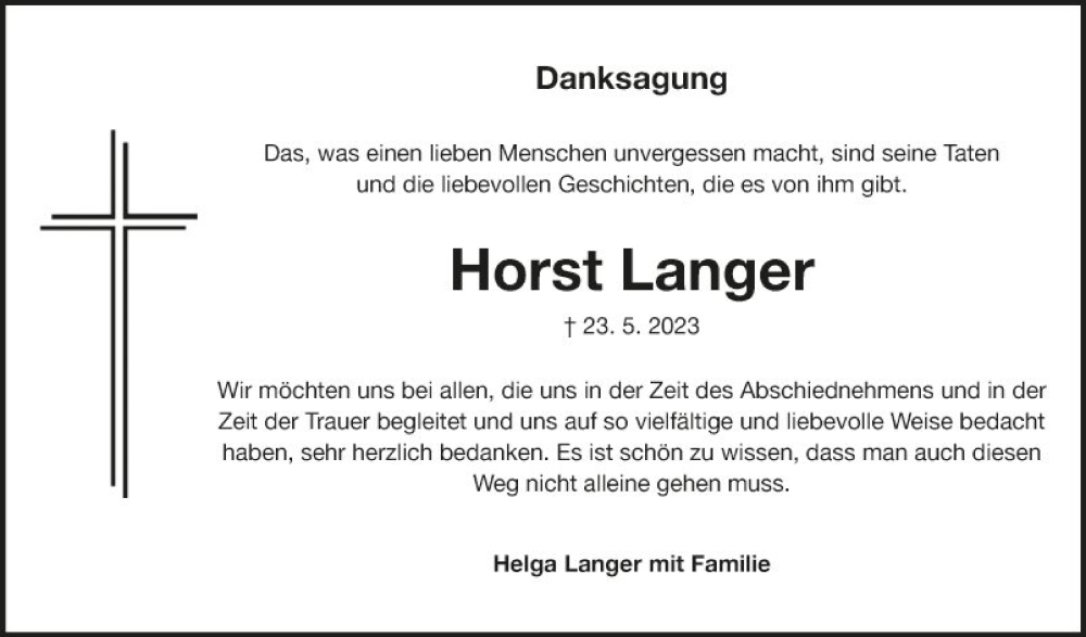  Traueranzeige für Horst Langer vom 17.06.2023 aus Fränkische Nachrichten